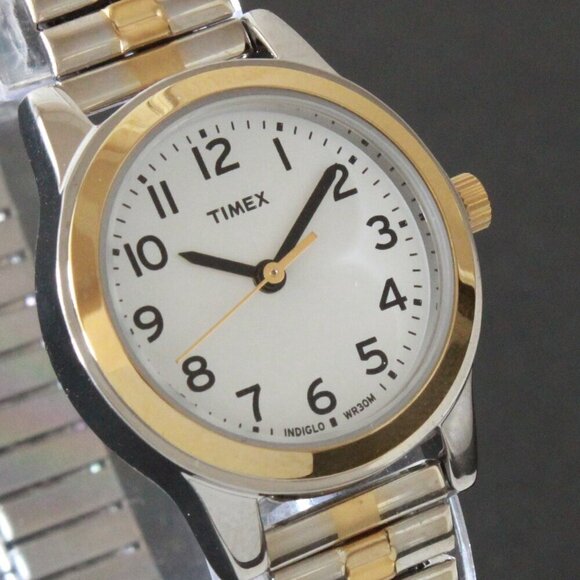 Essex Ave Ladies Indiglo Quartz Watch By Timex Two Tone Expansion Bracelet 25mm main image 5